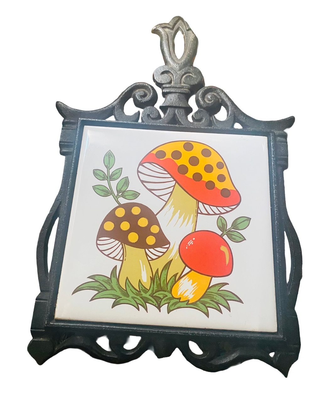 Vintage Mushroom Trivet 70's Merry Mushroom Sears Japan Ceramic Cast Iron Trivet